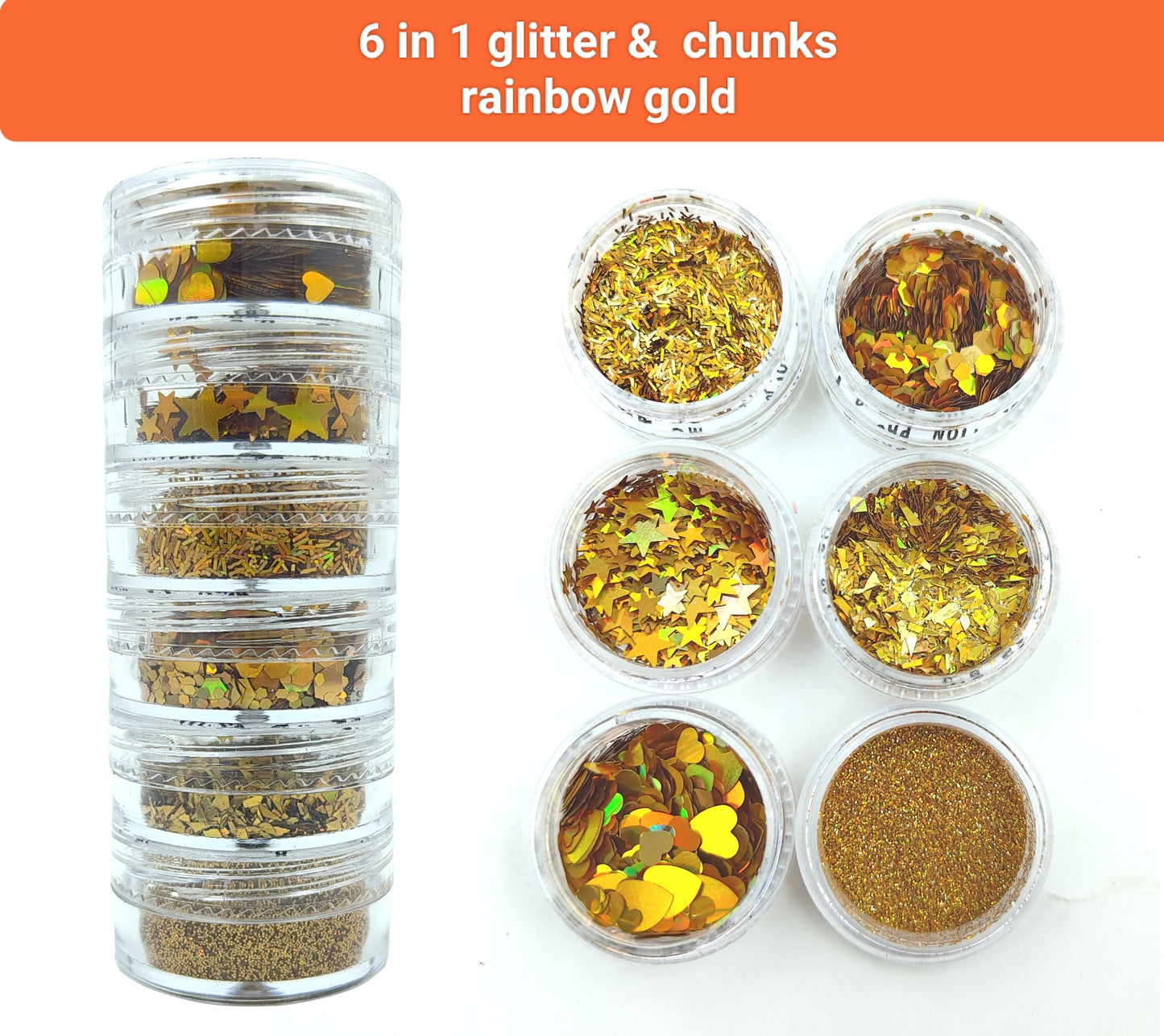 6 in 1 rainbow golden Glitter & chunks