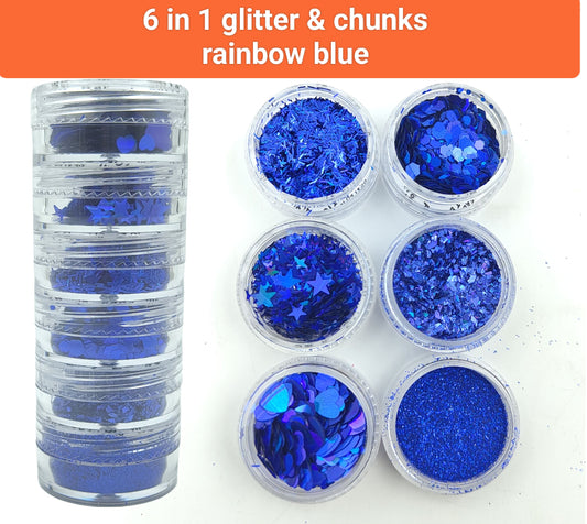 6 in 1 rainbow blue Glitter & chunks